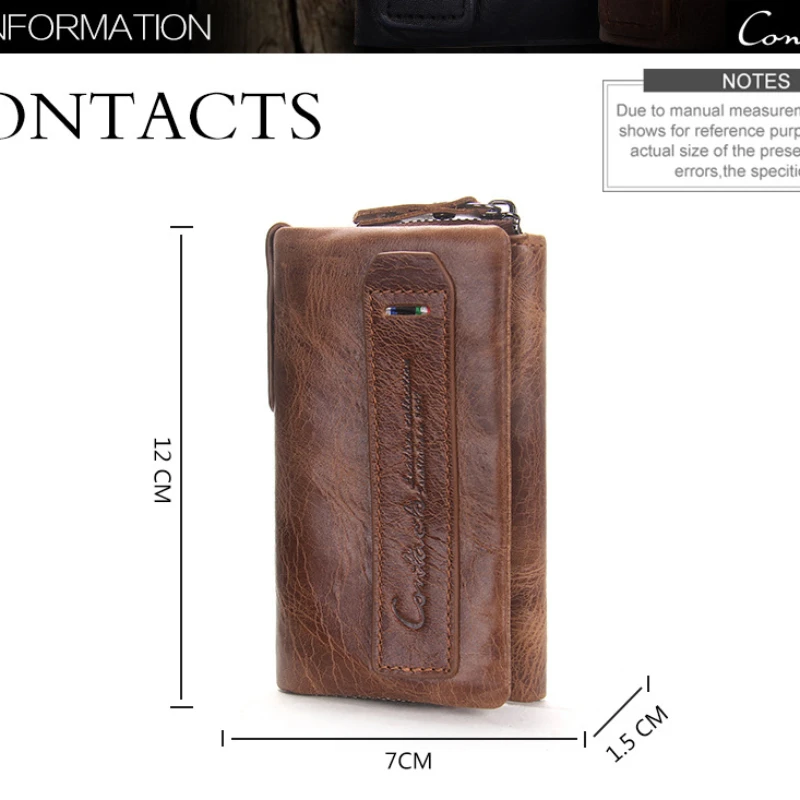 Men's Wallet Genuine Leather Fashion Key Bag Large Capacity Three-fold Change Storage Bag Pruse  and Girls Brown