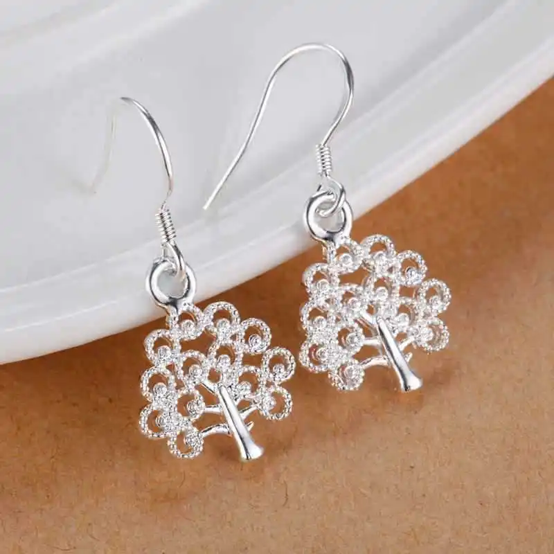 Hot charm 100% 925 Sterling Silver tree earrings elegant high quality Fashion Jewelry Christmas Gifts drop for women