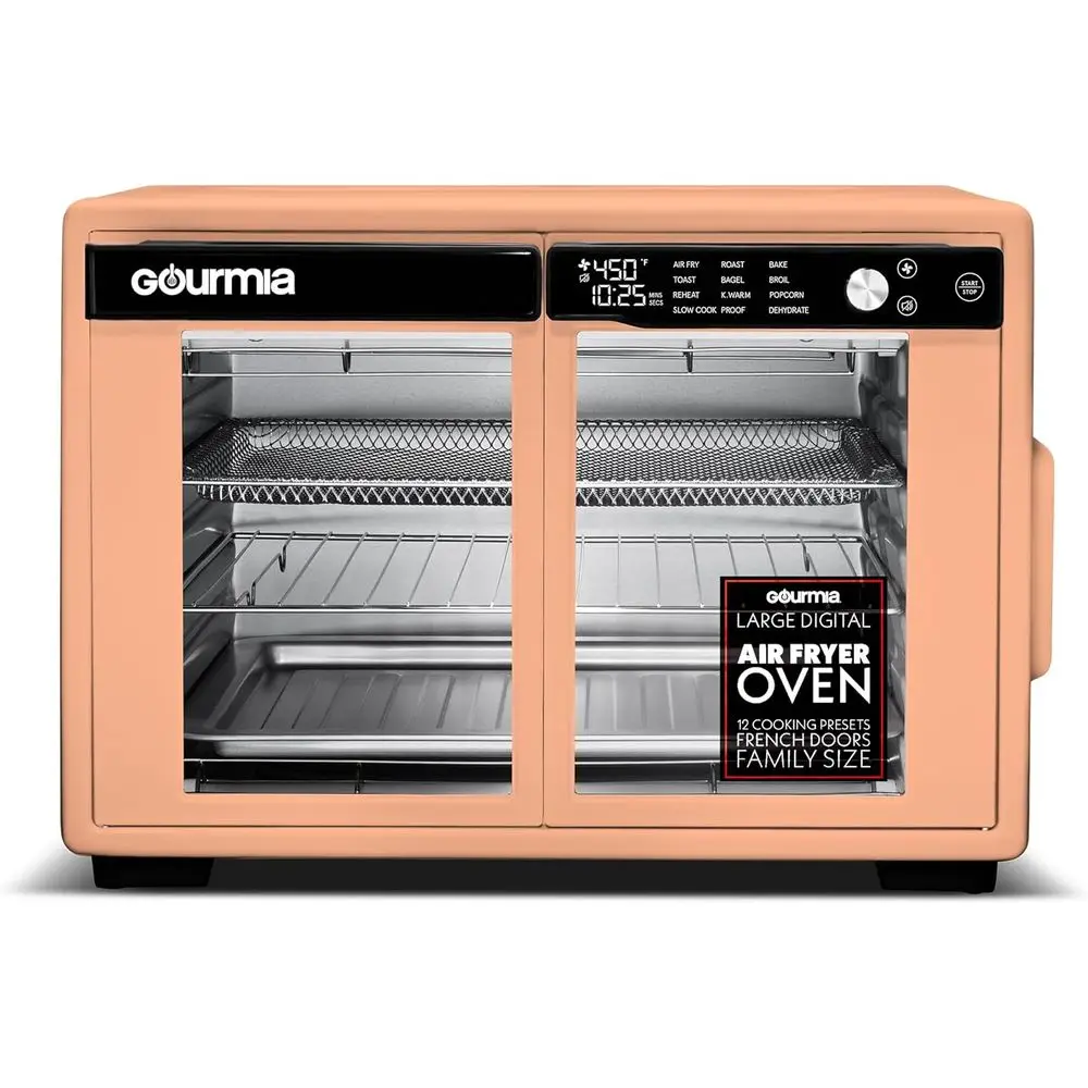 

Large 37 Qt Convection Toaster Oven with 360° Rotation, Digital Display, 12 Presets, 13 Pizza Capacity, Dishwasher Safe, Peach C