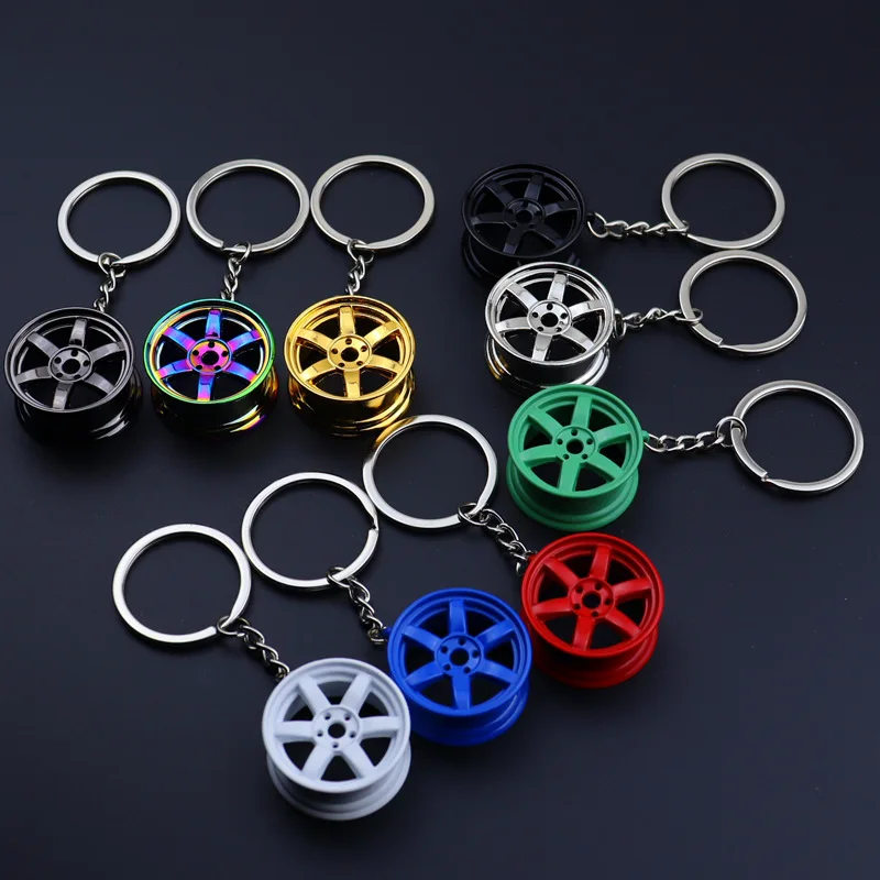 Mini Wheel Hub Keychain Rotating Turbo Zinc Alloy Car Accessories Pendant Men's Gift Jewelry Gearbox Hub Caliper Turbocharger