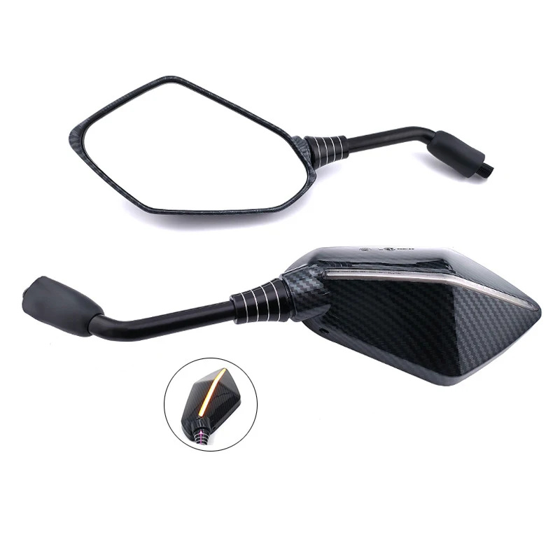 Universal Motorcycle Rearview Mirrors with LED Turn Signals 8MM 10MM Rear View Side Mirror for Voge 525R Vespa SprintS150 KTM