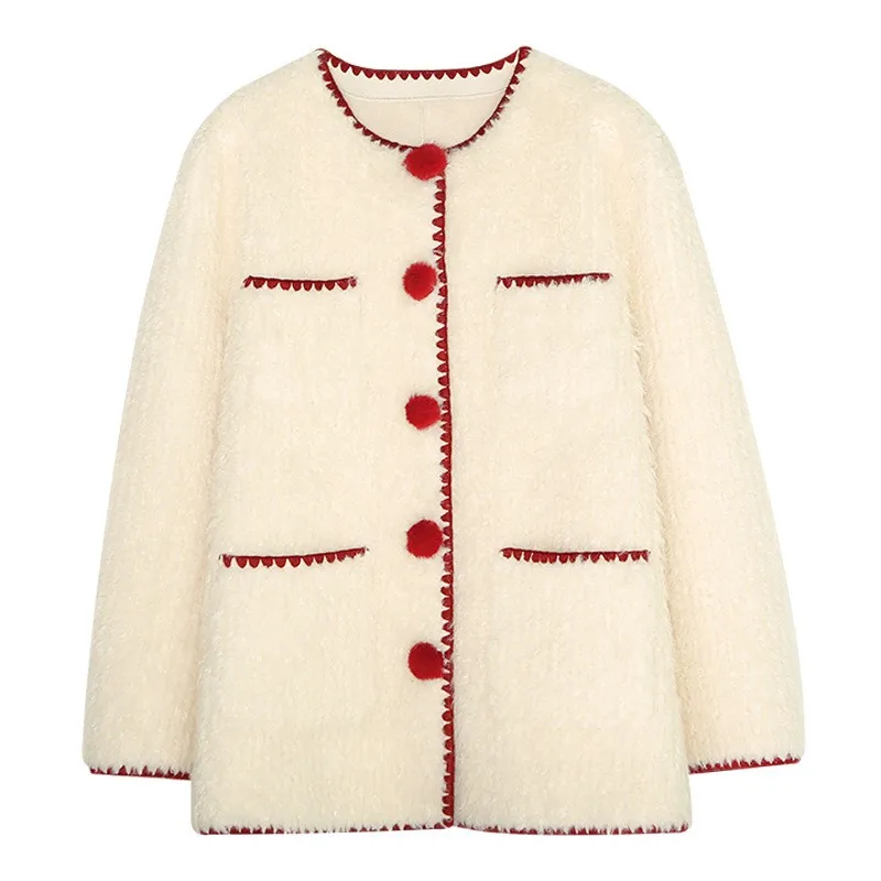 Thick Button Front Coat Regular Length Elegant Commuter with Patchwork Autumn Single Breasted Multi Button Loose Fit Women Coat