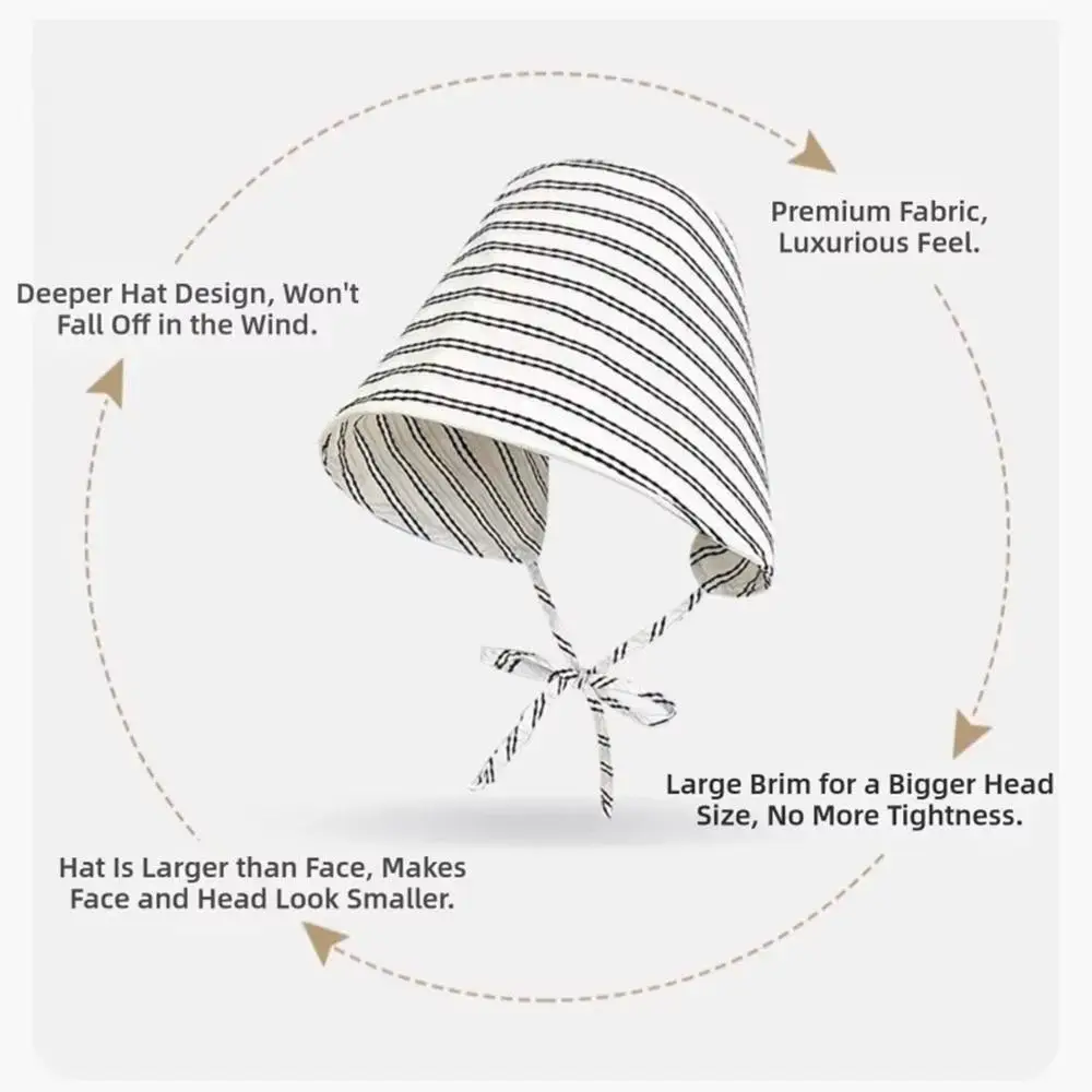Large Brim Sun Protection Hat UV Resistant Foldable Bucket Hat Lightweight with String Striped Fisherman Hat Summer