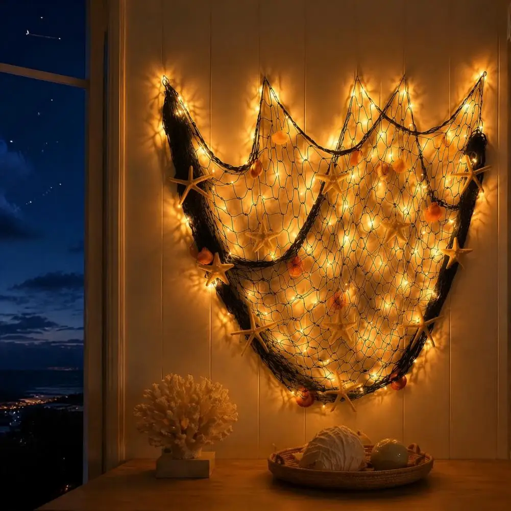 Coastal Theme Room Decorations Fishing Net Wall Decoration Coastal Wall Art Beach House Netting Hanging Nautical Room Accent