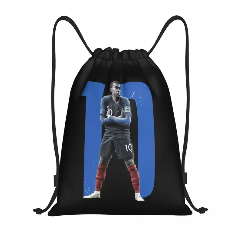 

Custom km Mbappes drawstring backpack women men gym sport sackpack foldable French football Pop Art training bag sack