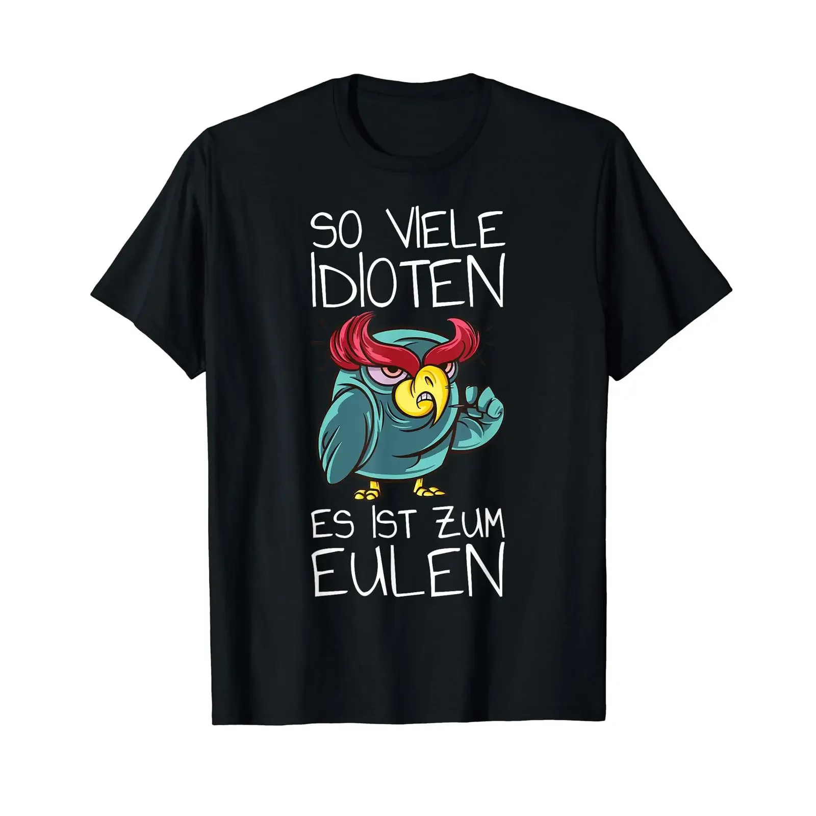 T shirt with German text So Many Idiots It's Funny Owls vintage Washed Top For Everyday Wear homme fashion Versatile Soft