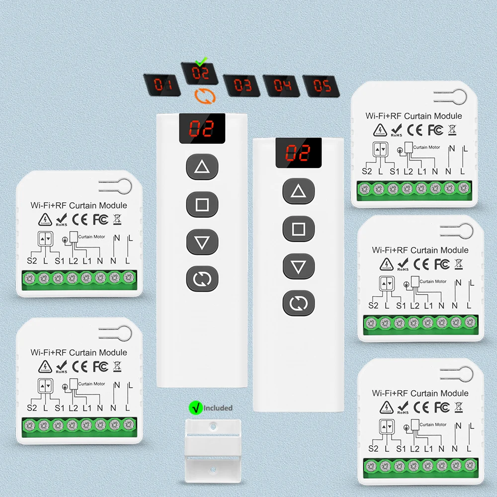 Tuya WiFi RF Rolladen-Steuerungsmodul mit Fernbedienung für Elektromotoren, Sonnenschutz, Google Home und Alexa