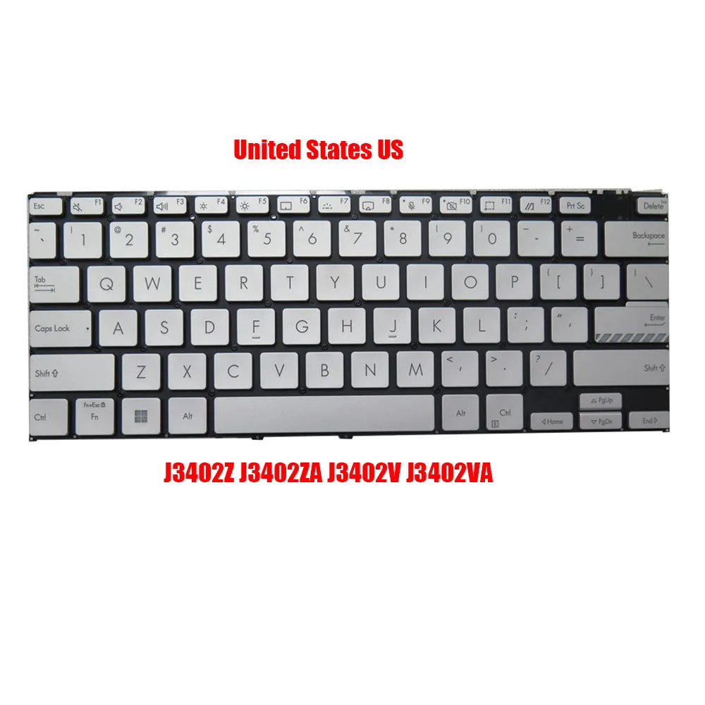 Laptop Keyboard For ASUS KT0121G3BS09USA01 21G3B-US TP3402Z J3402Z TN3402Q J3402Q PF3402V R3402Q R3402V Silver With Backlit US