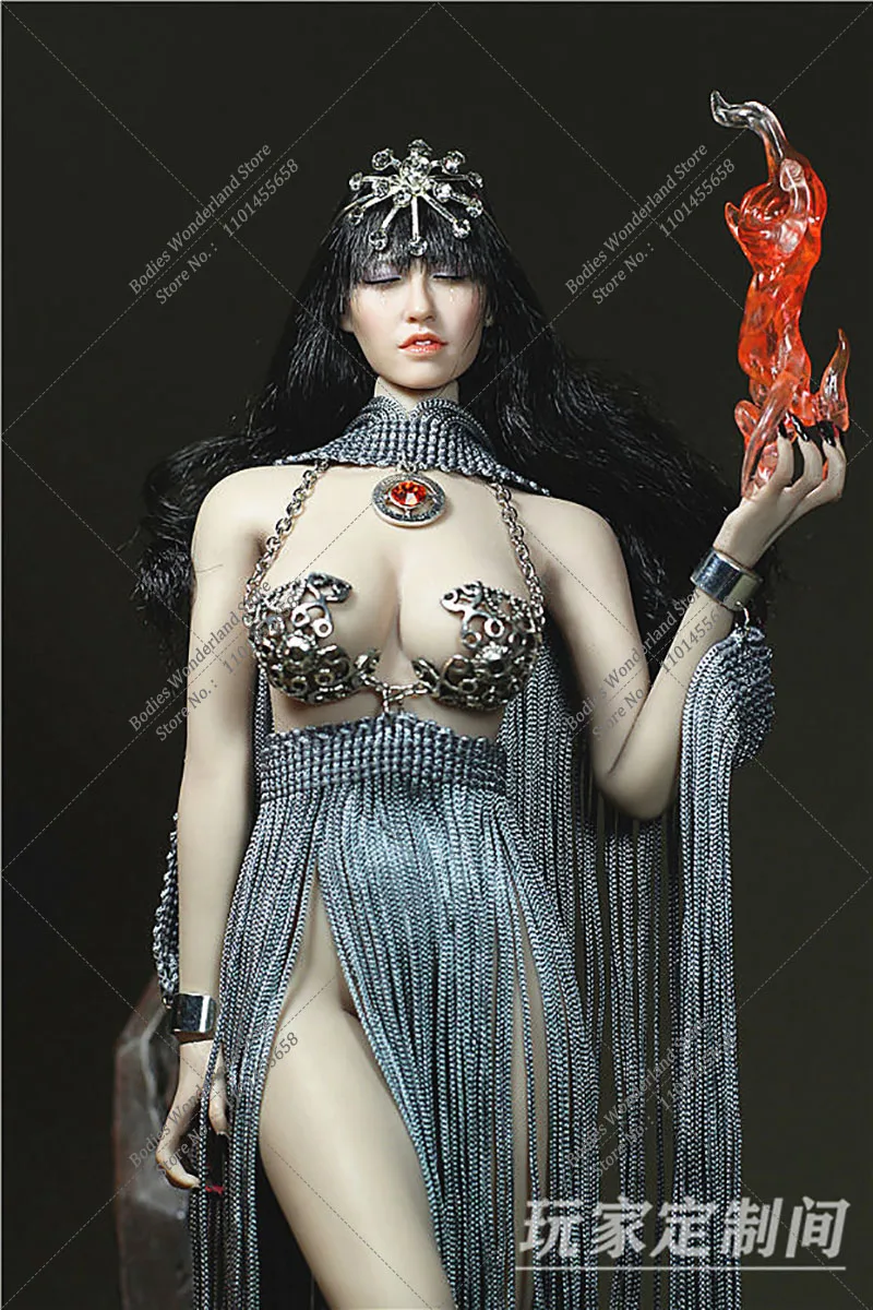 Personalizzato 1/6 Dea Sexy Corsetto in metallo da donna Scialle con gonna in nappa monopezzo con braccialetto adatto al corpo del seno medio più grande da 12 pollici
