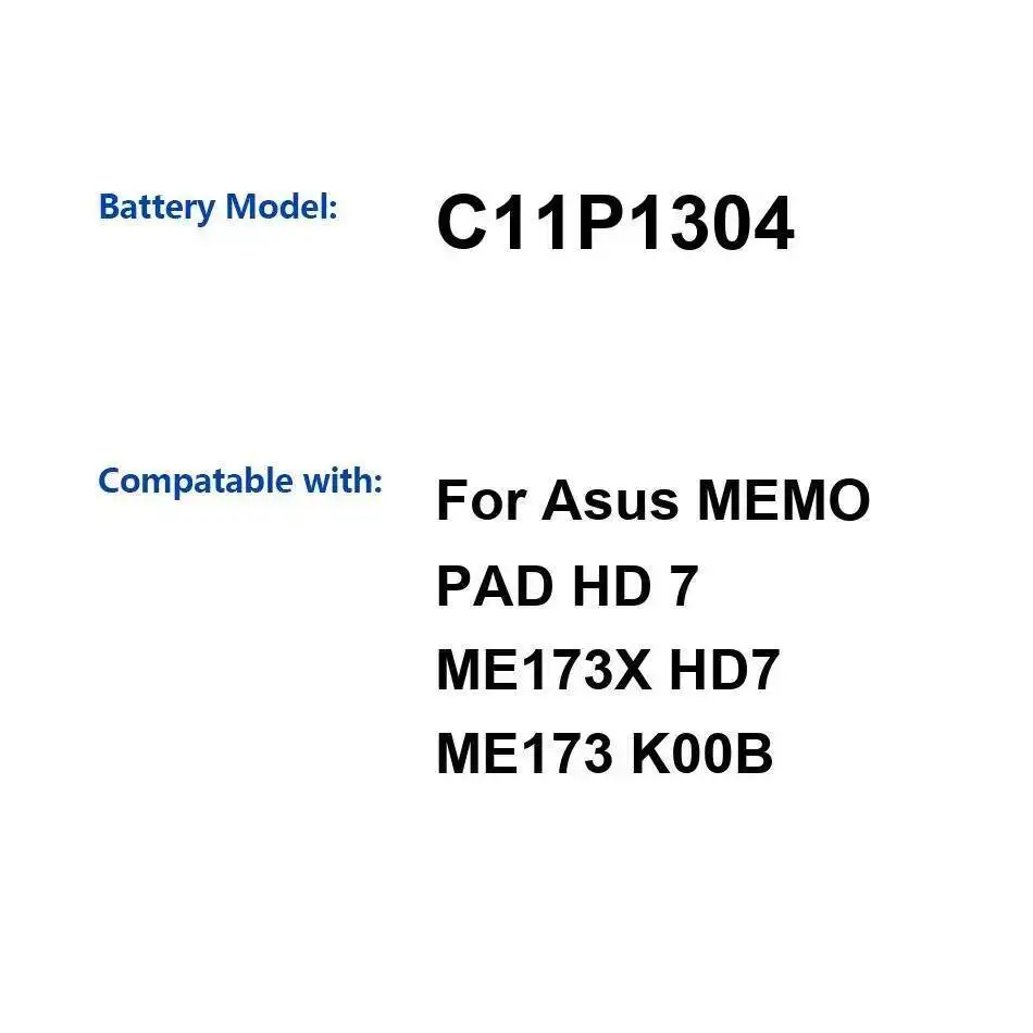 

Для Asus Memo Pad HD 7 ME173X HD7 ME173 K00B Высокая совместимость C11P1304 Надежная замена аккумулятора для планшета 3950 мАч
