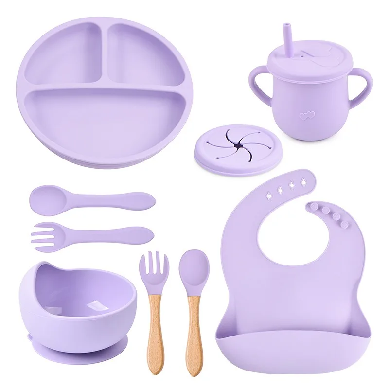 Silicone Suction Plate Set Divided Design Baby Feeding Dish Food Grade Material Toddler Meal Kit Non Slip