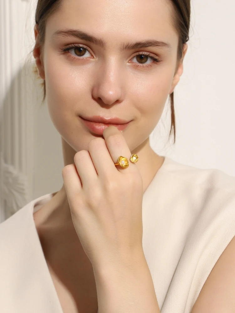 لا. Muses البطلينوس شل اللؤلؤ على شكل الفولاذ المقاوم للصدأ المرأة حلقة مفتوحة مطلي PVD العصرية اليومية مجوهرات اكسسوارات هدية