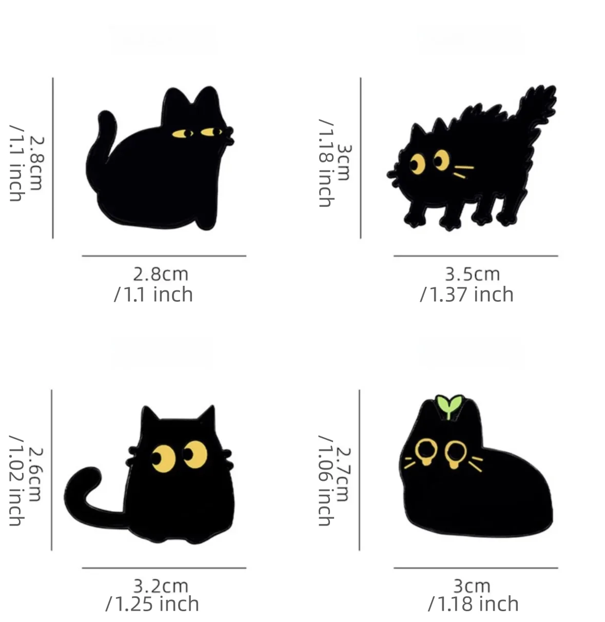 Heye série gato preto gatinho fofo roupas de animais, chapéu, mochila, estojo de lápis, acessórios, crachá, broche de pino presente conjunto de 4 peças