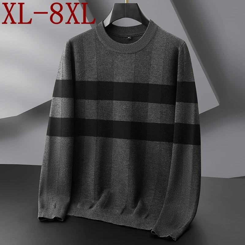 

8XL 7XL 6XL 2025 New High End Luxury Thin Wool Sweater Men Soft Warm Mens Pullover Sweaters Casual Striped Fall Winter Clothes