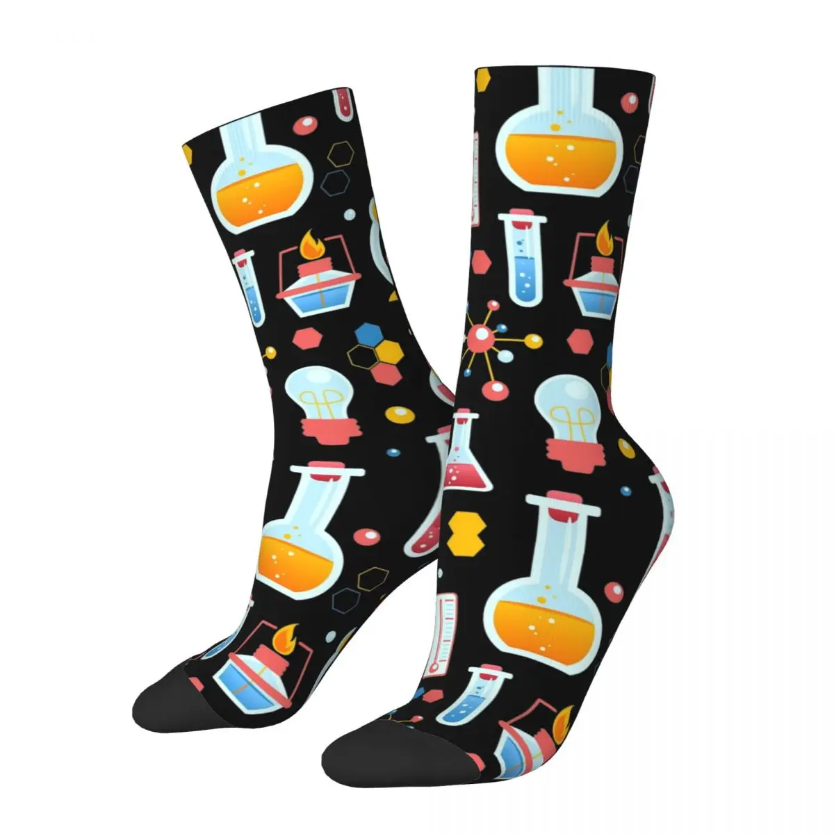 Unisex Men Socks Science Chemistry Pattern typography Stockings Autumn Harajuku Breathable Socks Custom Outdoor Non Skid Socks