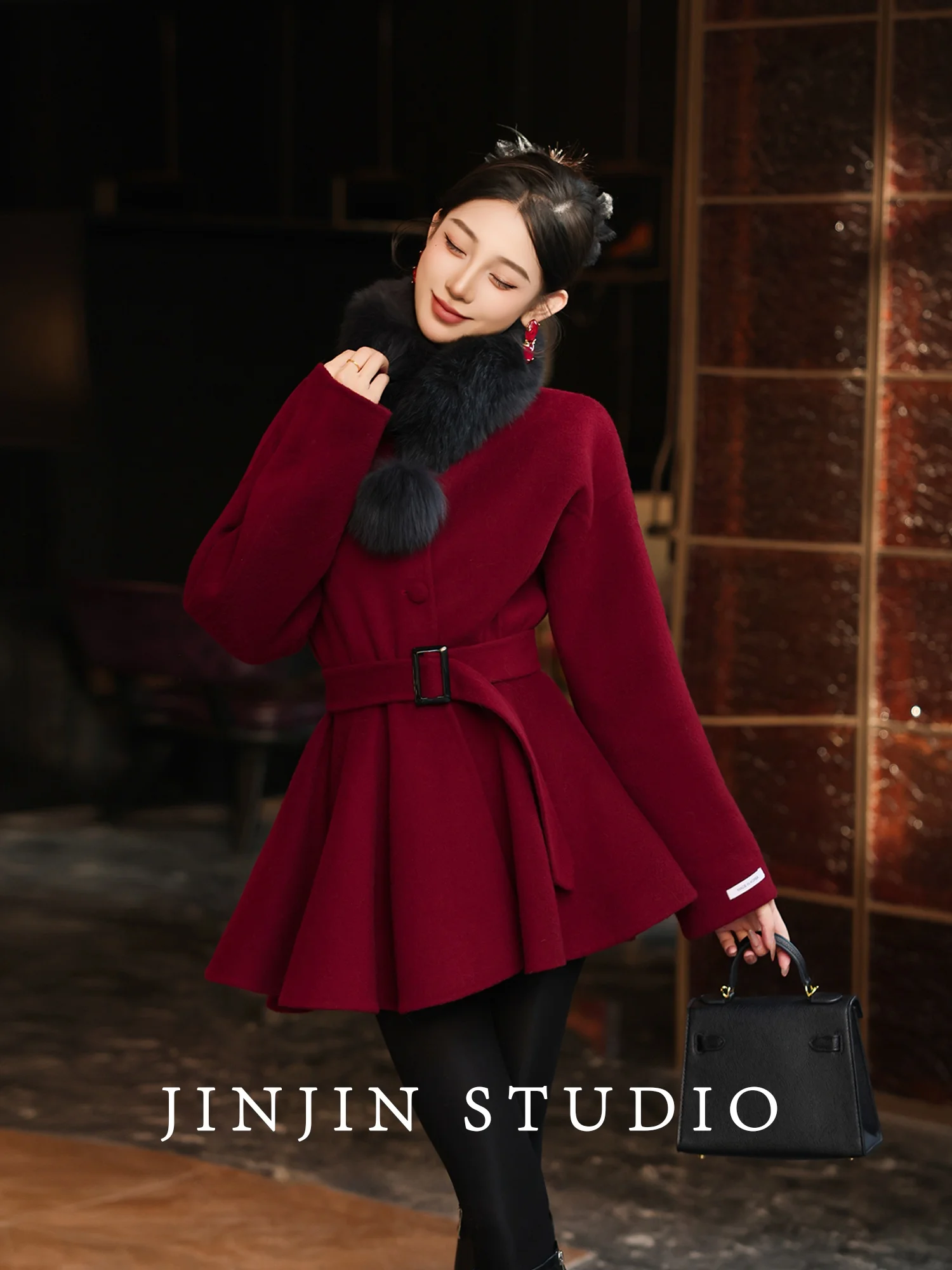 

Faionable Double-Sided Woolen Coat Original MD Slimming Waist Design Anti-Aging Winter Outerwear for Young Women