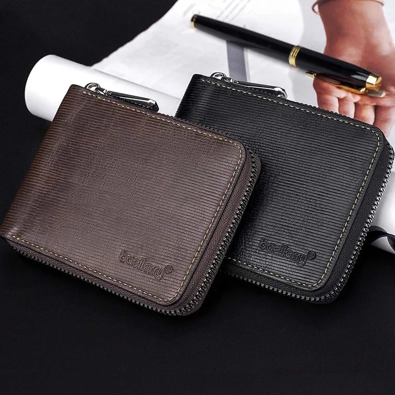 2024 New Men RFID Short Vintage Wallets PU Leather Small Card Holder Purses Zipper Coin Wallet for Male Money Bag Cartera Hombre