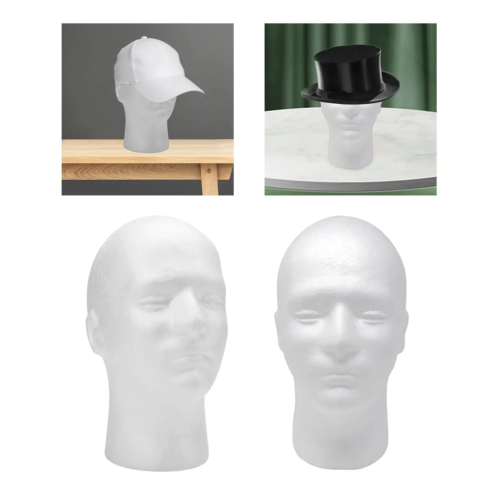 2x Schaumstoff-Männchenkopf, weißer Ständerhalter für Schmuck, Schals, Zuhause, Salon, Hüte