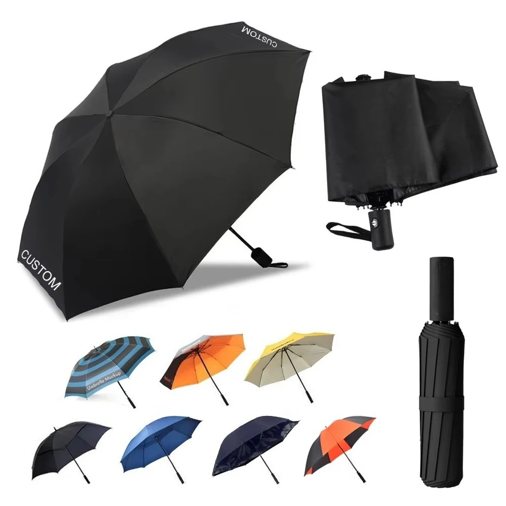 Promotional folding umbrella personal logo sunshade custom logo compact portable rainproof automatic windproof umbrella belt