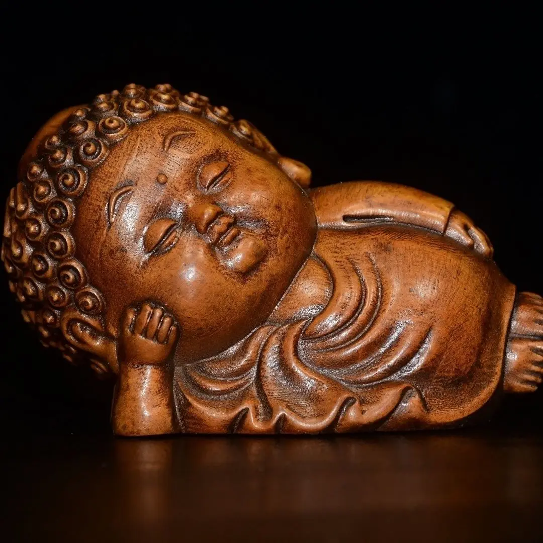 Hand Carved Wood sleeping Shakyamuni Buddha Statue Figurine Desktop Ornaments Home Decoration Crafts Tea Pet Decor