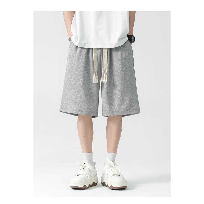 

Simple solid color drawstring sports shorts for men trendy street style loose wide leg pants Marvel autumn new collection