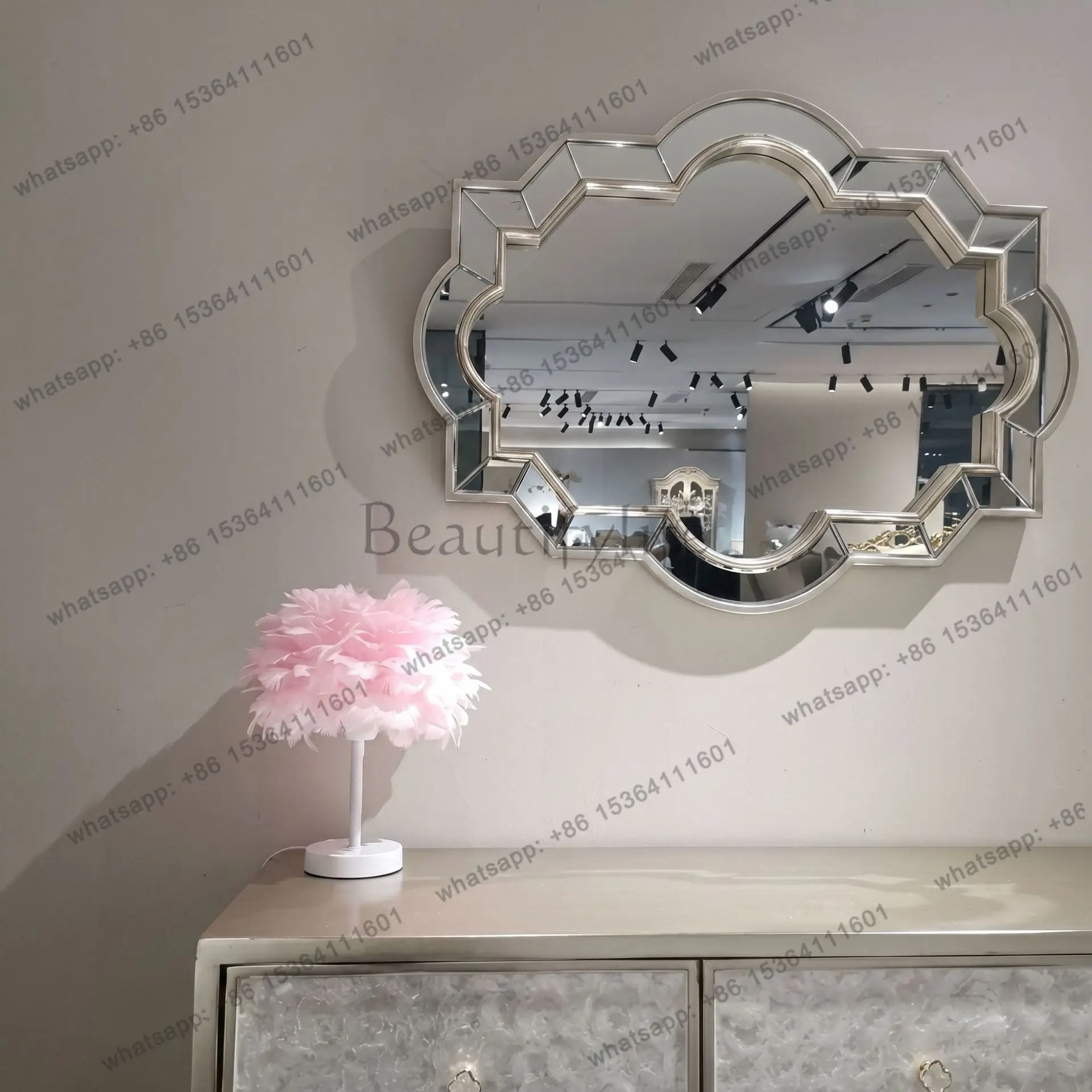 PG modern simple bathroom bathroom with mirror surface wall entrance decoration large hanging light luxury bathroom mirror