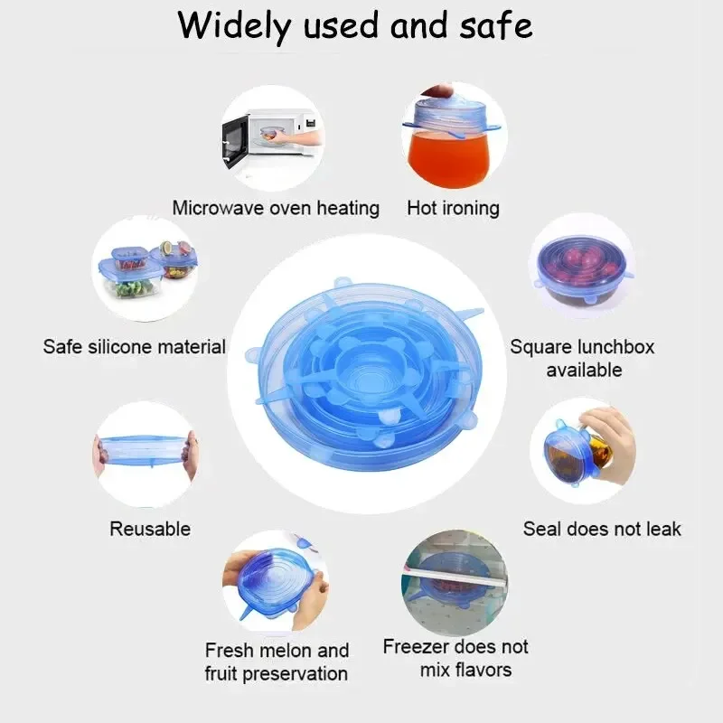 6pcs Reusable Silicone Stretch Lids For Food Bowls - Multifunctional Fruit And Vegetable Fresh-Keeping Cover image 5