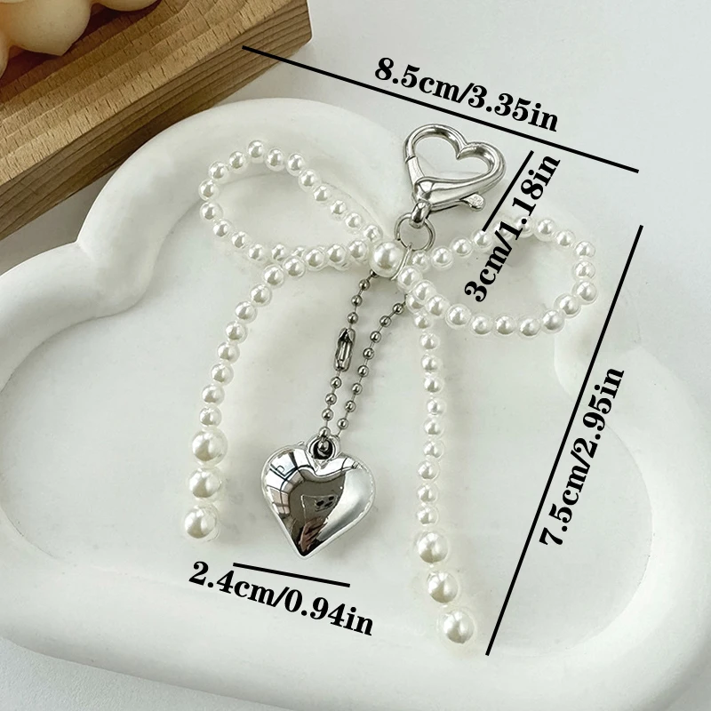 Ins Style Bowknot Beaded Key Chain Love Arrow Phone Pendant Headphone Case Charms Bag Decor Car Key Ring