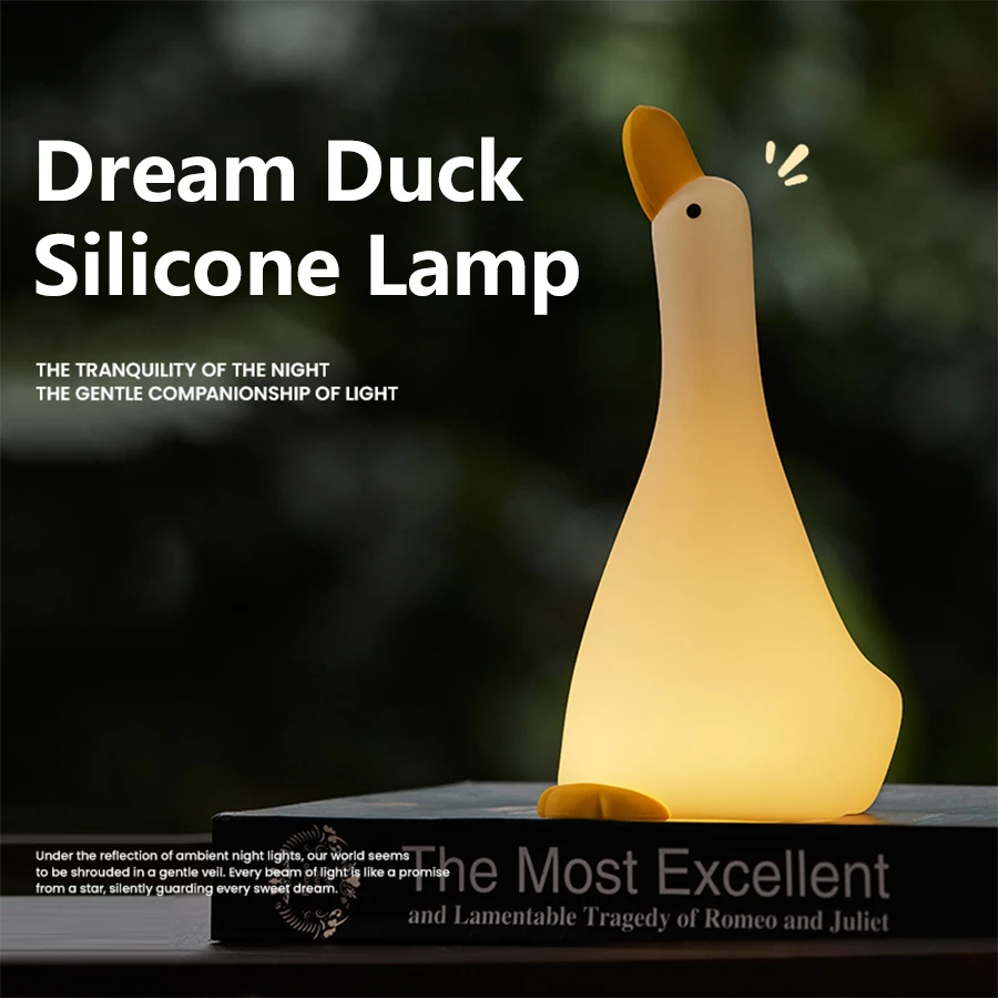 1pc Lying Flat Duck Pat Light Bedroom Night Light Cute Night Light Silicone Dimmable Timing Lamp Tap Control For Bedroom Decor