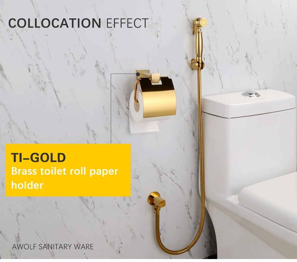 Awolf Titanium Gold Handheld Toilet Bidet Sprayer Solid Brass High Pressure Hygienic Shower Head Shattaf Set Bidet Faucet AP2107