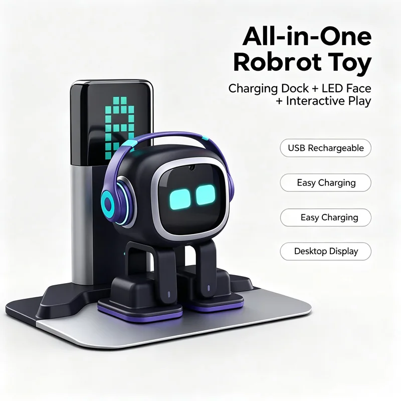 Intelligent Interactive Desktop Robot for Kids with Dynamic LED Eyes Built-in Music And Dance Mode Cute Electronic Toy