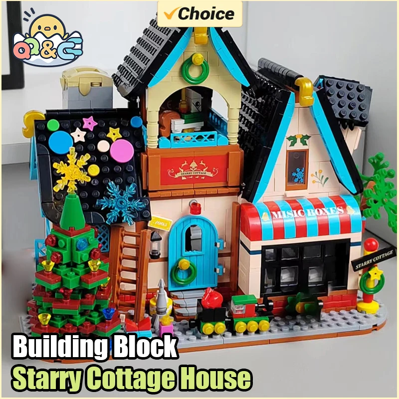 

Starry Cottage House Building Blocks Christmas Decor Hut Santa Street View Puzzle DIY Assembling Bricks Toys for Kid XMAS Gift