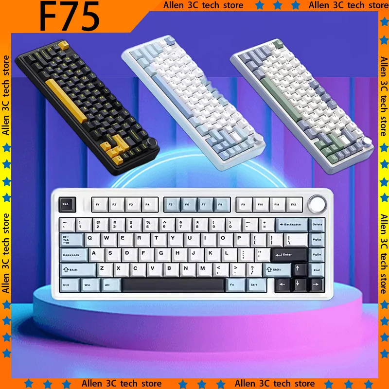 Original AULA F75 Mechanical Keyboard 3Mode 2.4G Wireless Bluetooth Hot Swap Knob RGB Office Laptop Gamer PC Gaming Keyboard