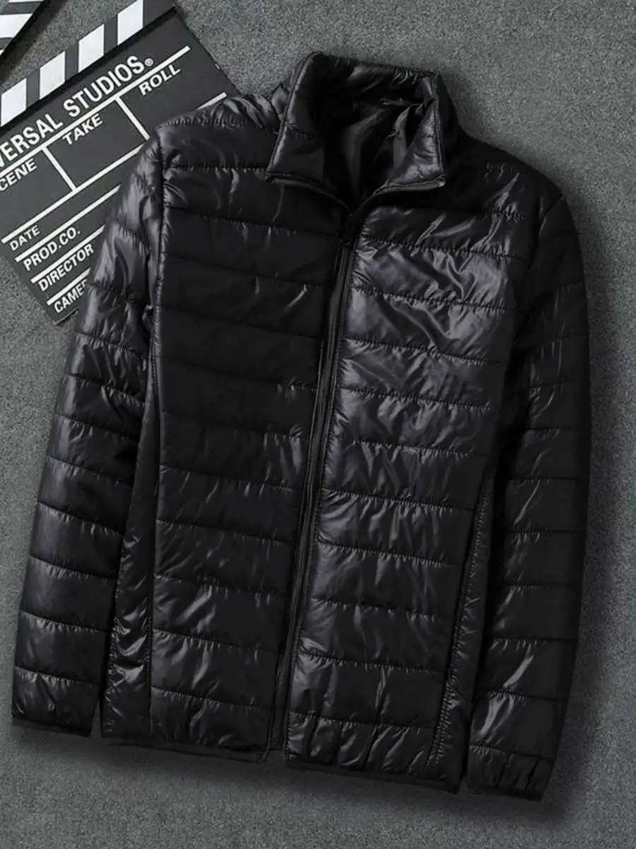 

New Men's Pure Color Stand Collar ort Lightweight Cotton Jaet Faionable Casual Top Winter Thiened Zipper Closure