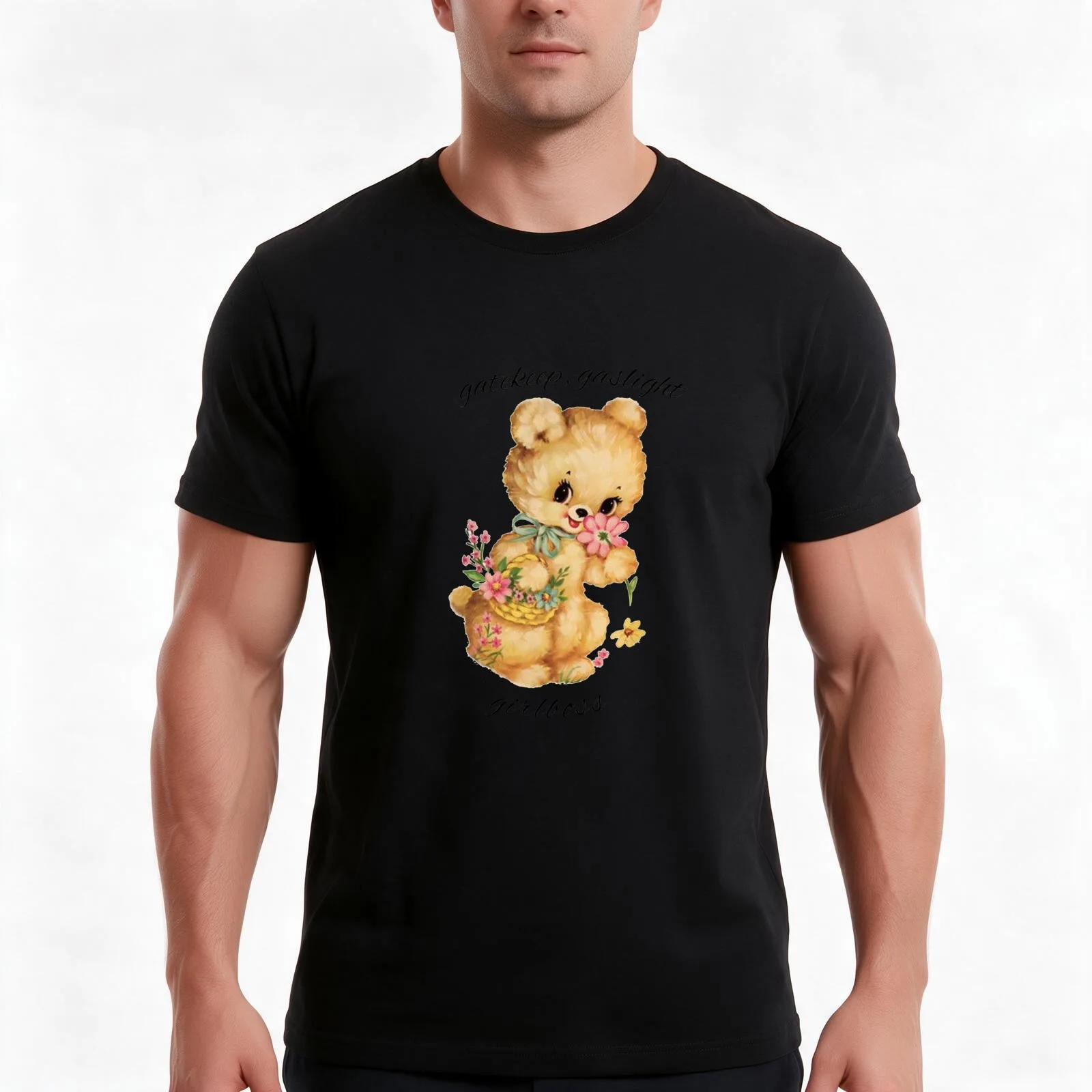 gatekeep gaslight girlboss T-Shirt, Summer Casual Cotton Tee, Oversized Streetwear Tops, Vintage Graphic Print, Unisex Men Women