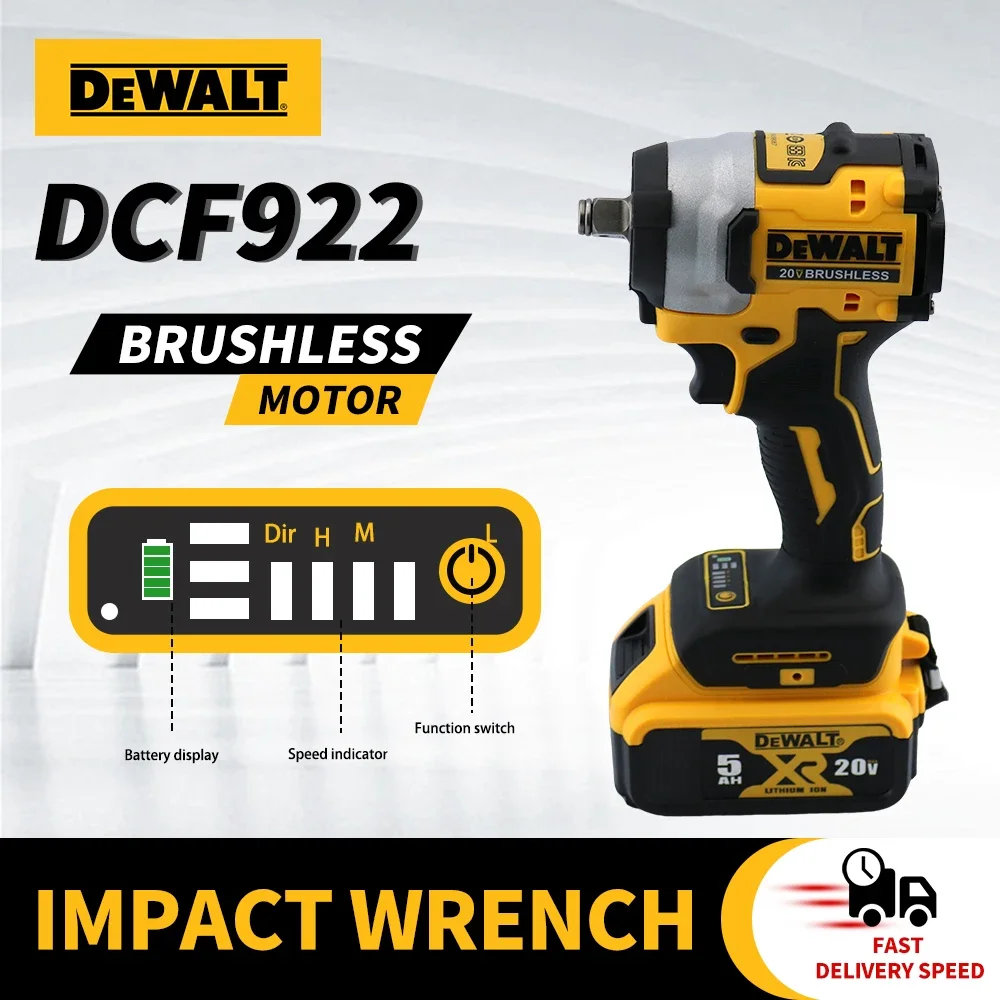 DEWALT DCF922 Brushless electric wrench Strong torque LED lighting 610N.M Remove torque Rugged charging 20V impact wrench