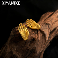 XIYANIKE Good Lucky Buddha's Palm Hand Stud Piercing Earrings For Men Women Fashion New Jewelry Accessories Couple Gift Party