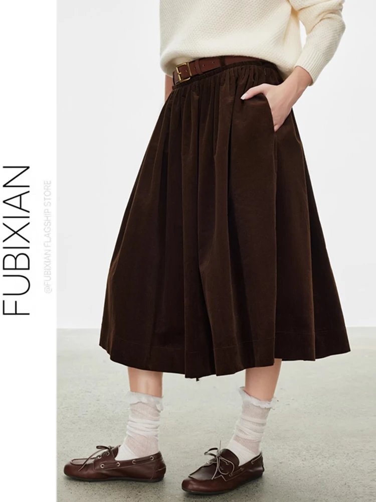 

Юбка-трапеция Cé Brown из вельвета с плиссировкой, винтажная, осенне-зимняя, новая, универсальная, из смесового хлопка, повседневная