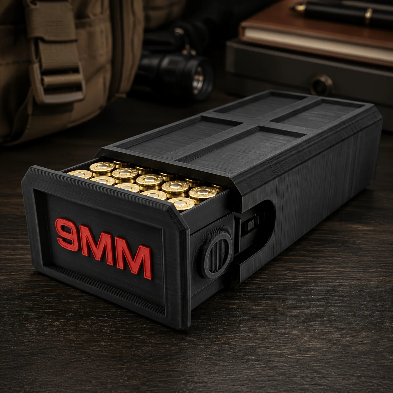 9mm Slide-Out Ammunition Storage Box/Tactical Desktop Bullet Organizer/Portable Shooting Range Equipment/Hardcore Gifts for Men