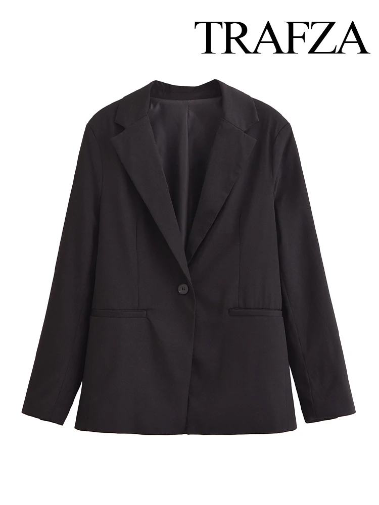 Trafza moda feminina sólida versátil manga longa blazer feminino elegante um botão high street commuting jaqueta de 2 cores mujer