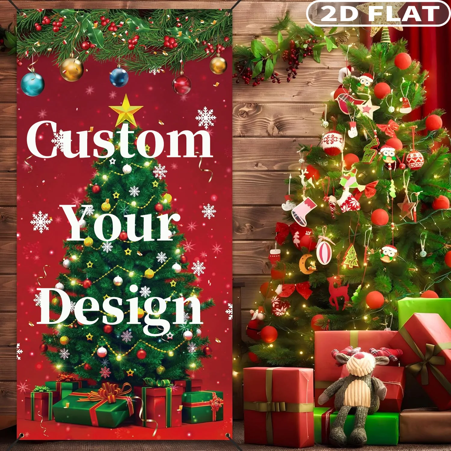 

1pc Custom Your Christmas Banner, Party photo booth props Backdrop, 90x180cm Polyester Fabric Backdrop(4 Grommets, Only Sewing)