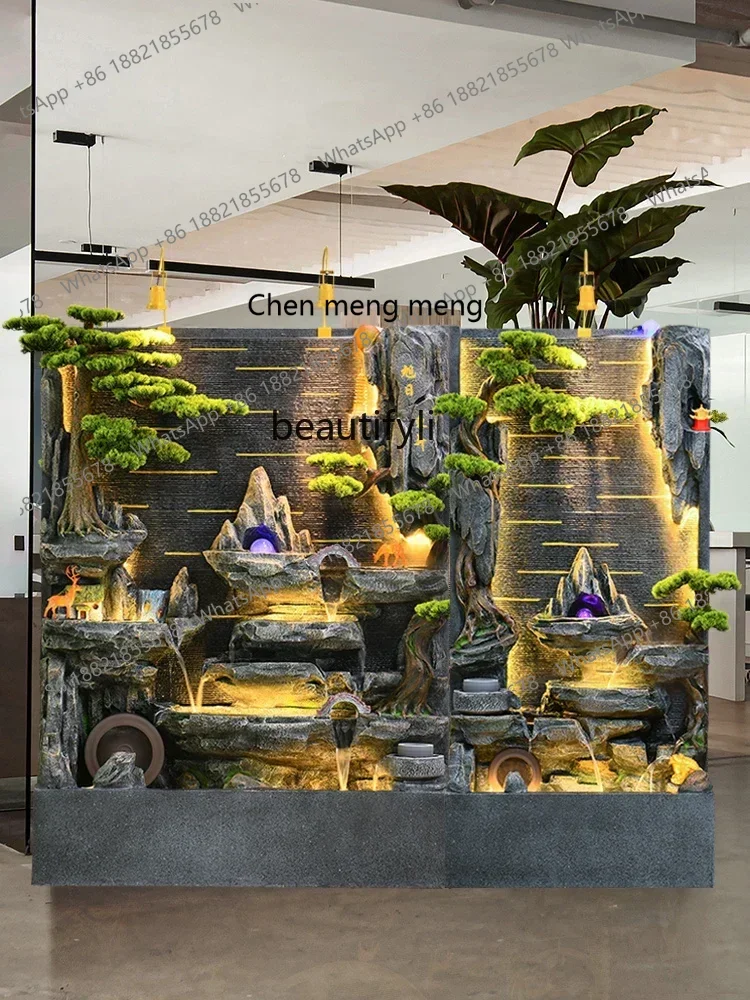 X Artificial Mountain and Fountain Water Curtain Wall Screen Office Opening Fortune Courtyard Fish Pond Landscape DecorationA