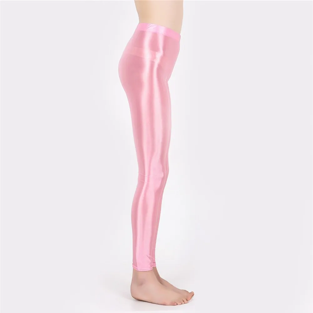 High Waist Leggings Nine-point Nylon Oily Satin Shiny Shiny Tights Slimming Stockings Stretch Textured Women Yoga