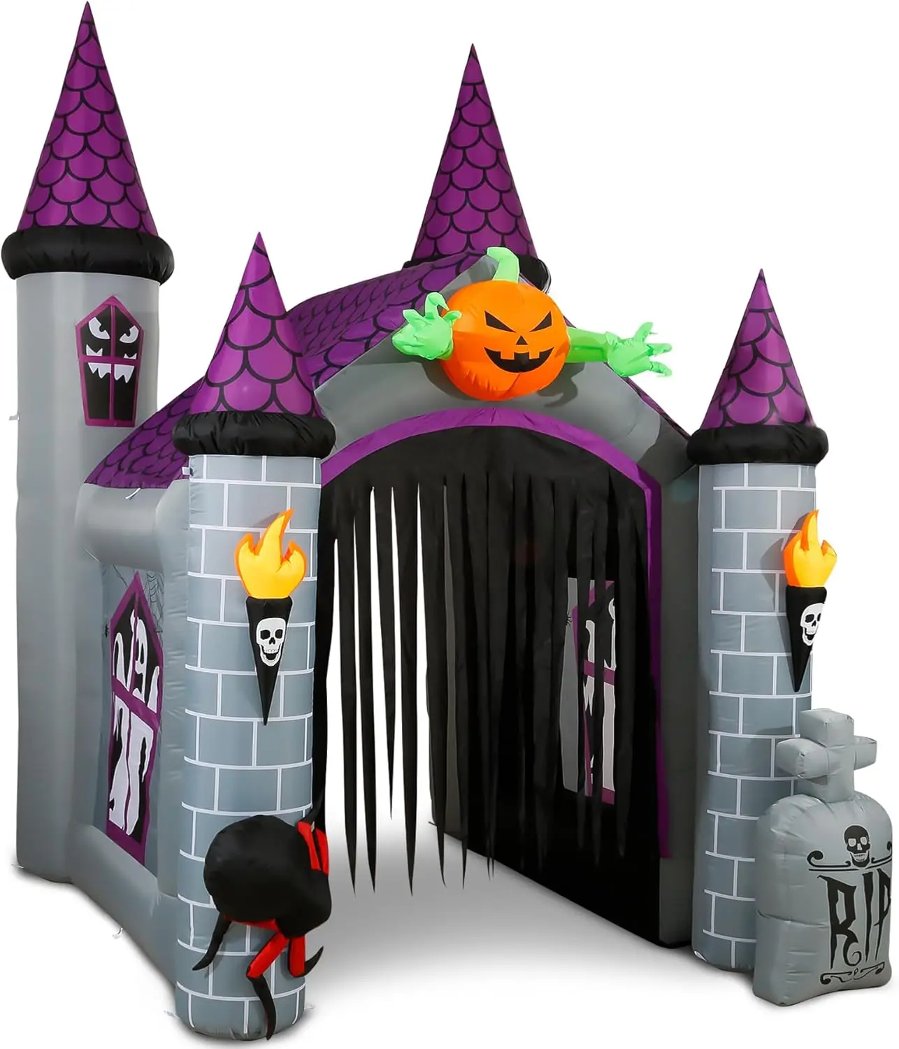 Outdoor Inflatable Halloween Decorations, Lighted 12 Ft Tall Huge Haunted House Archway, Halloween Inflatables with Built-in