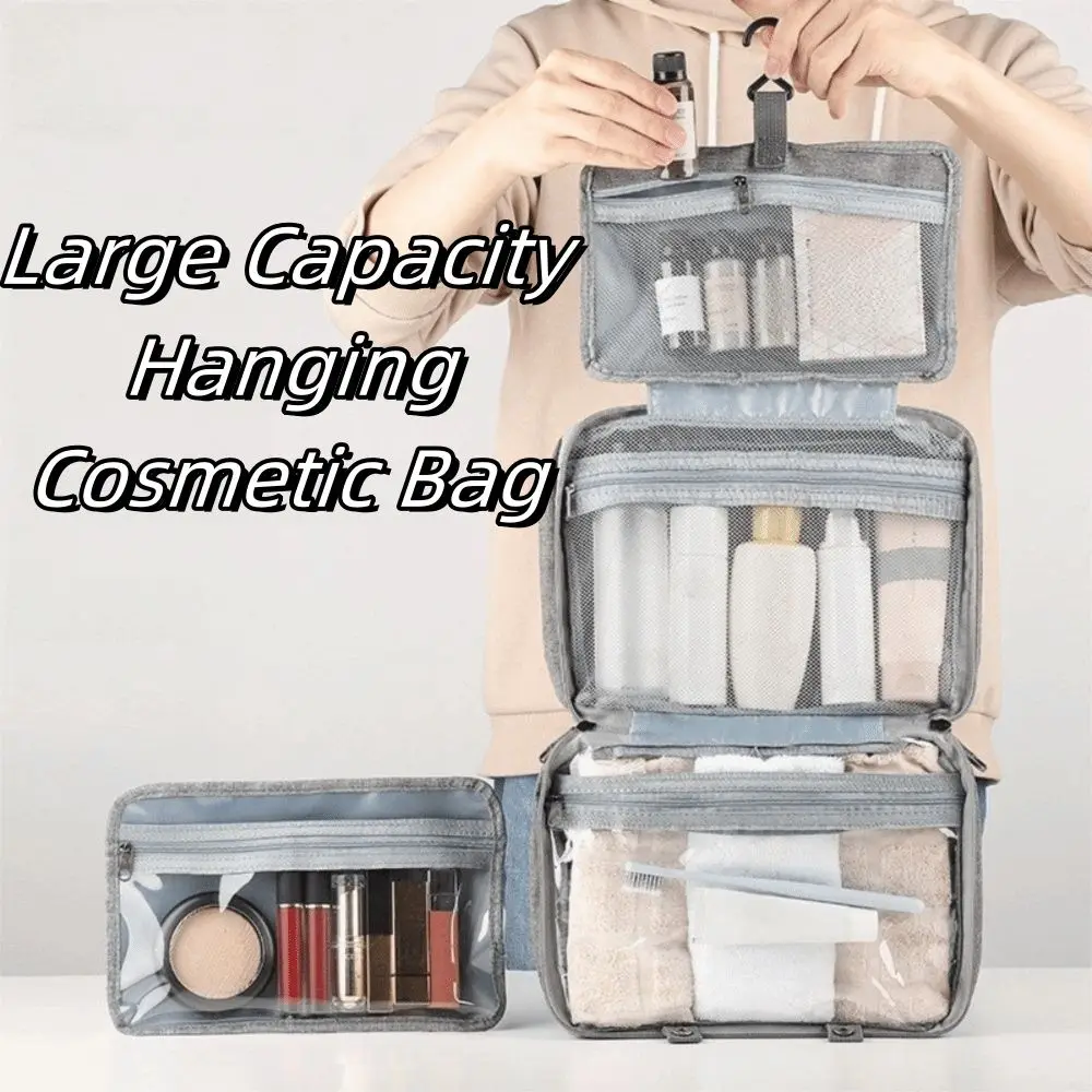 Solid Color Hanging Cosmetic Bags Large Capacity Zipper Makeup Bags Wet Dry Separated Waterproof Toiletry Storage Bag Men