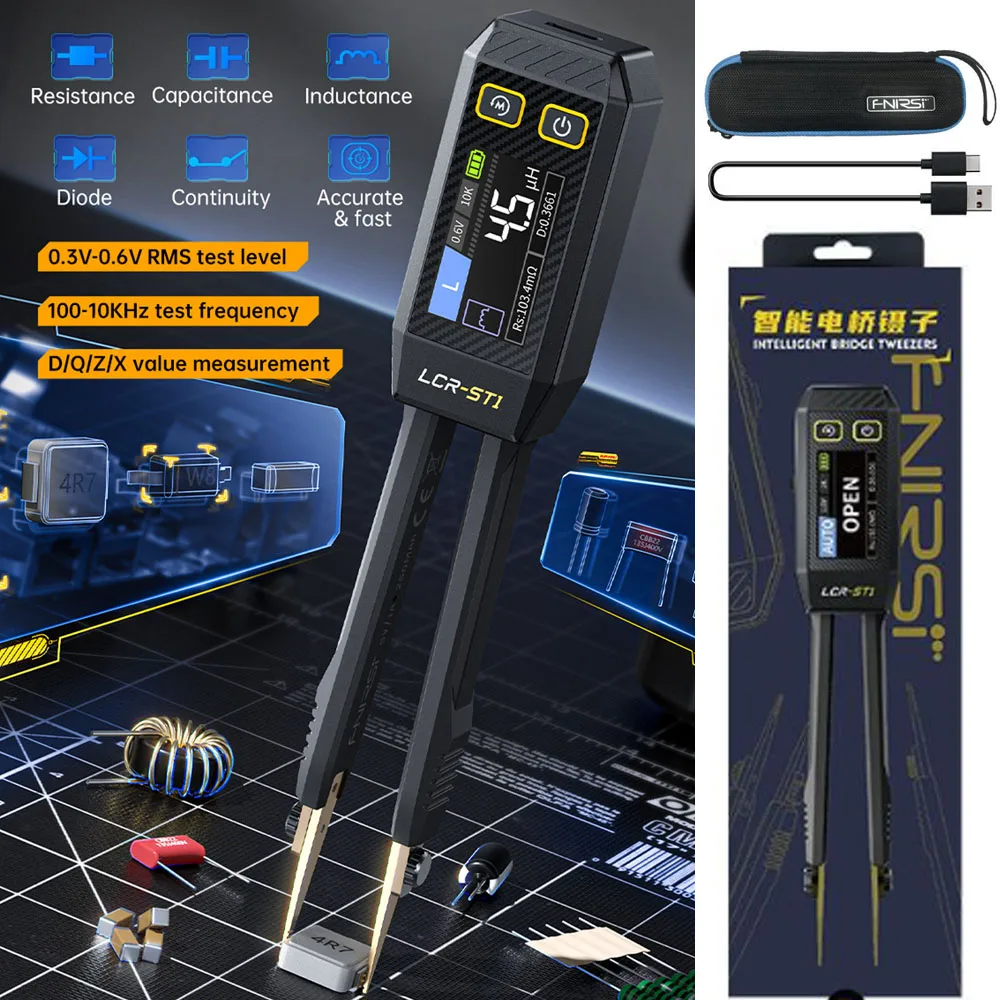 FNIRSI LCR-ST1 Mini Smart Tweezer – LCR SMD ESR Tester For
