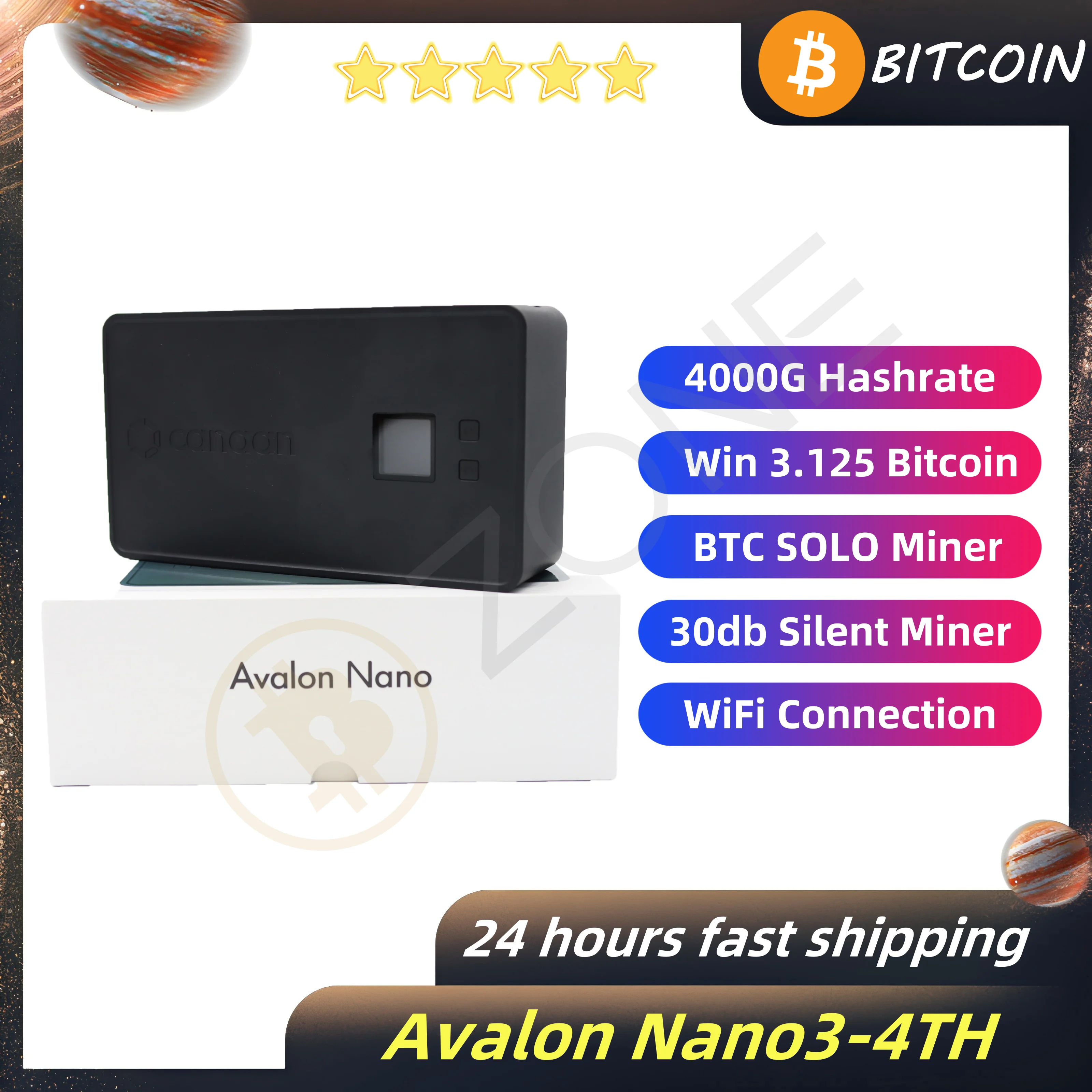 Machine de Minage de Bitcoin Nano 3 4TH, Appareil avec Alimentation de 140W, Garantie d'un An, Nouveau et Original, Livraison Rapide