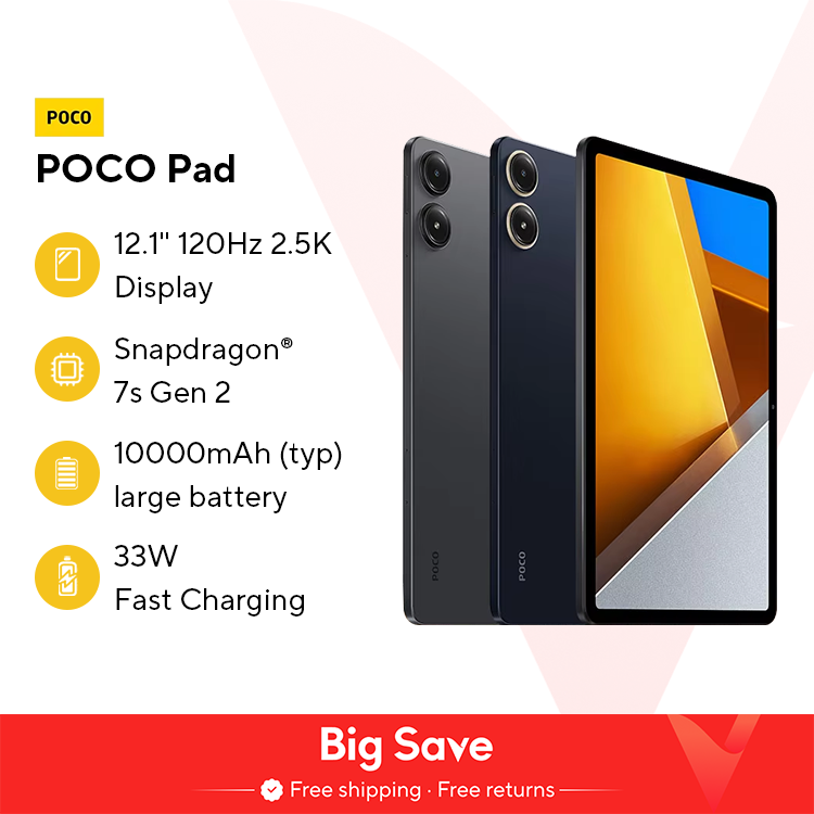  [World Premiere] POCO Pad 12.1'' 120Hz 2.5K Display Snapdragon 7s Gen 2 Octa core Processor 33W 10000mAh Battery Quad speakers 