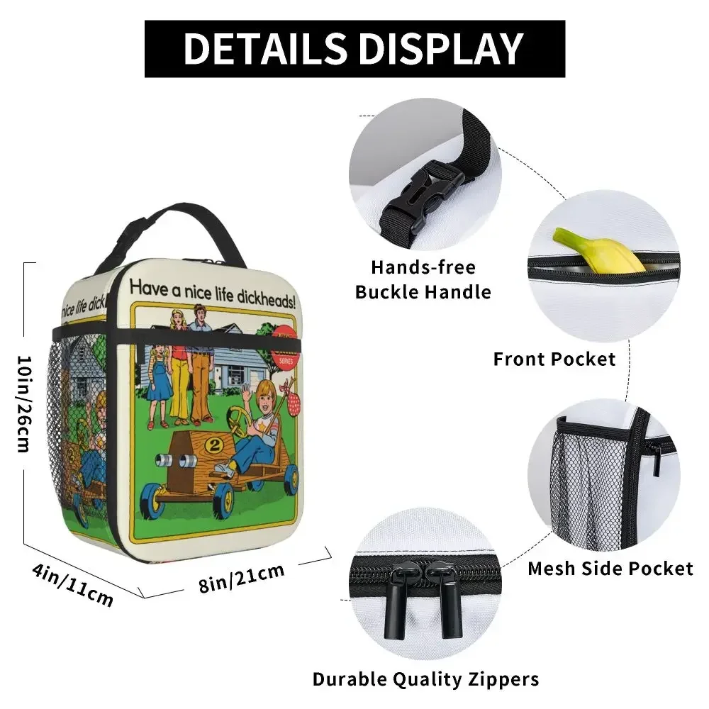 Funny Nostalgia Have A Nice Life Dickheads Insulated Lunch Bag Vintage Pulp Humor Food Box Thermal Cooler Lunch Box For Picnic