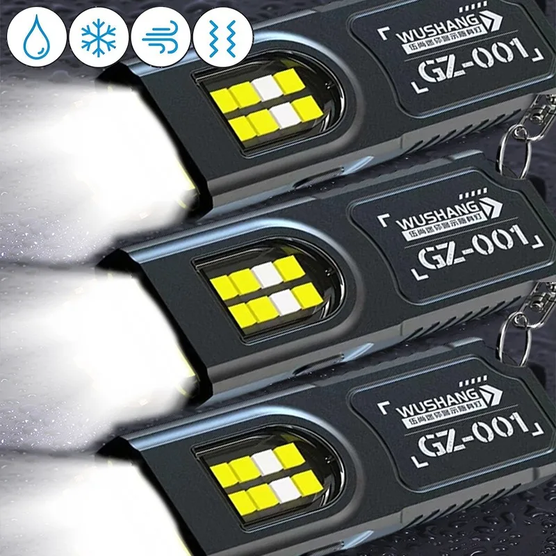 

Magnetic Flashlight Strong LED Working Light Portable Bright Key Light Type C Charging Clip Lamp Red Blue Signal Emergency Torch